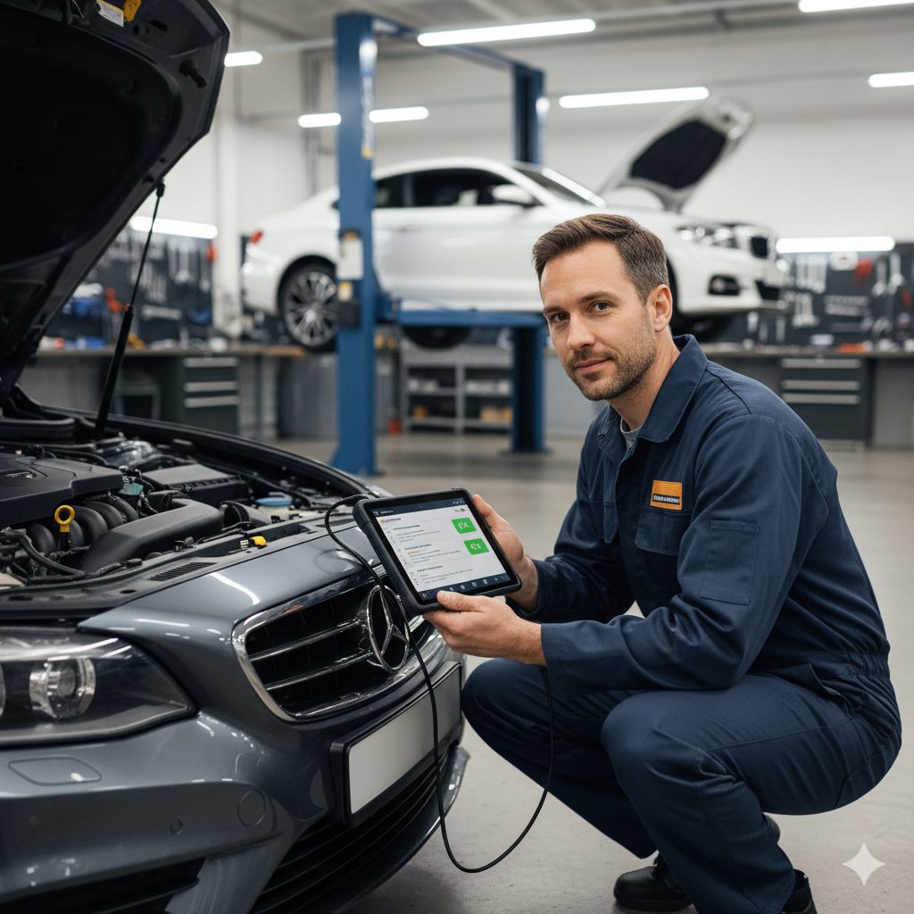 Mechanic performing a pre-purchase inspection